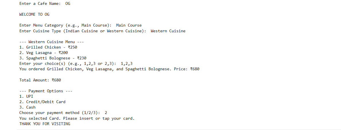 Hotel Menu Screenshot